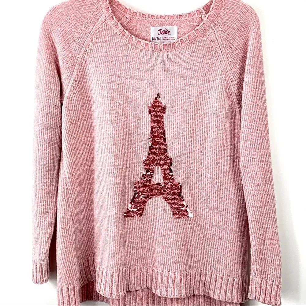 Justice Pink Embezzled Eiffel Tower‎ Sweater